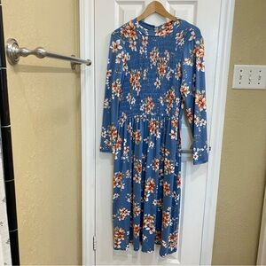Velvet Torch Women’s Floral Blue Long Sleeve Dress Boho  XL
